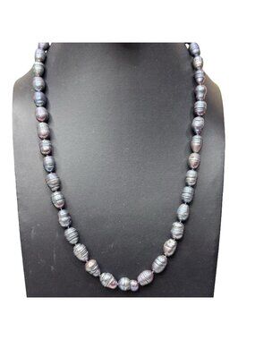 Vtg Natural Blue Baroque Freshwater Pearl Necklace Gold-Plated Filigree Clasp 29